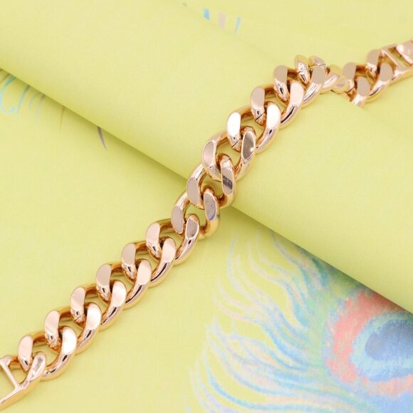 "Polished Rose Gold Chain Bracelet, Gold Plated, XPBL0888 - Picture 7 of 12